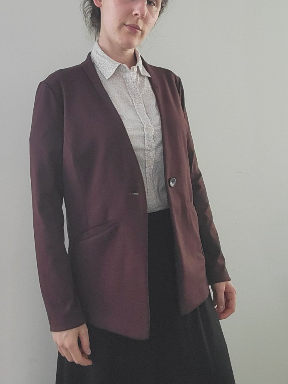 Women's Duluth Trading Co Blazer Jacket sz M 8 Burgundy Red Ponte Pro Blazer